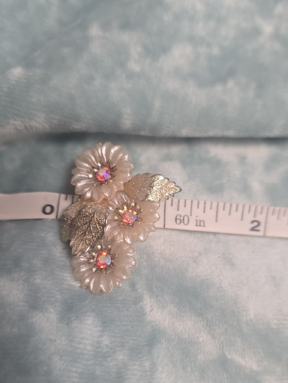 Coro Floral Cluster with Gold Tone Leaves Clip On Earrings - Picture 6 of 7